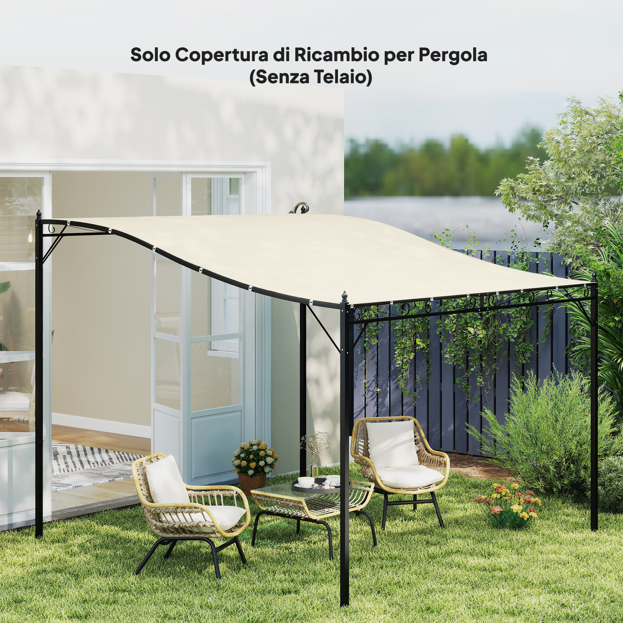 Outsunny Telo di Ricambio per Pergola da Giardino 2.5x3 m con 8 Fori di Drenaggio, in Poliestere, 297x243 cm, Beige