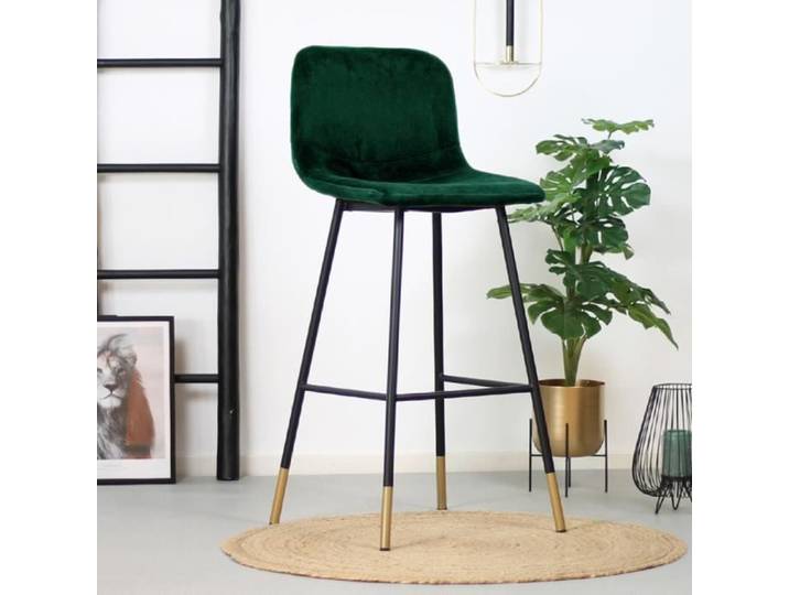 Tabouret de bar industriel - Bronx71 - Mikky - Vert foncé velours - Intérieur Adulte - Métal