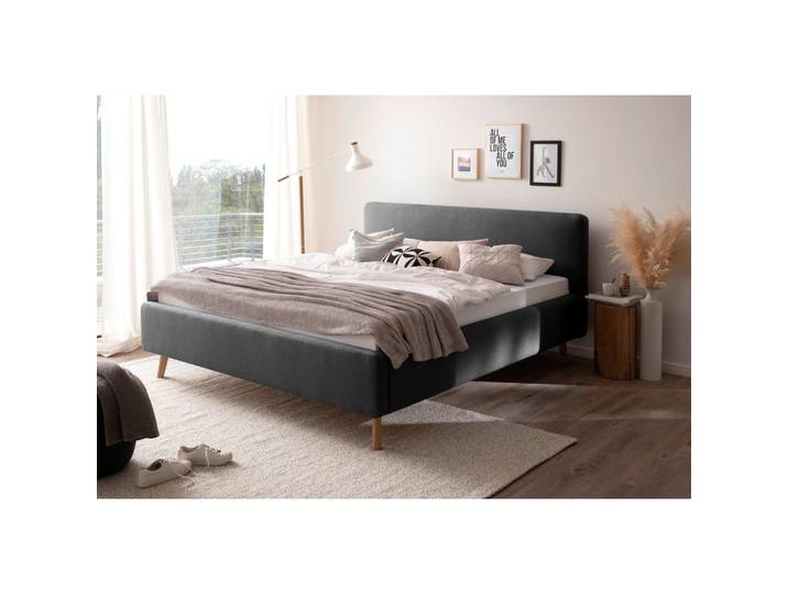 P & B Polsterbett Mattis, Anthrazit, Holz, Esche, 160x200 cm, Reach, individuelle Liegehärteeinstellung, Schlafzimmer, Betten, Polsterbetten