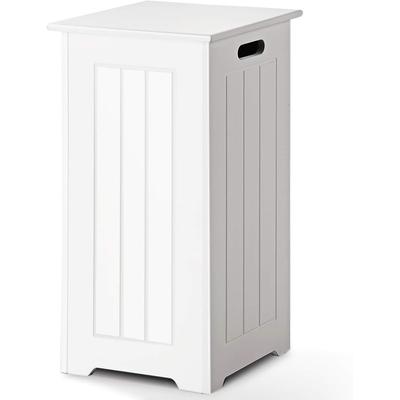 COSTWAY Wäscheschrank freistehend, Wäschetruhe Holz mit Deckel, Badezimmerschrank, weiß
