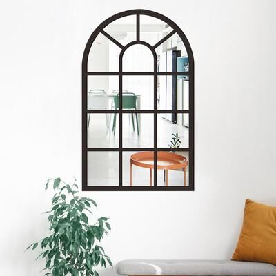 Fusion Finds Modern Arched Wall Mirror Window Pane Decorative Mirror For Entryway, Bathroom & Living Room black