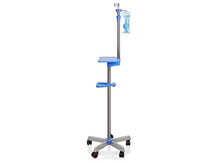 Ozzptuu IV Stange mit Rollen, verstellbar 144,8 cm - 200,7 cm Höhe Medizinischer IV-Ständer aus Edelstahl mit Tablett und 4 Haken für IV Krankenhaus Home Infusion Praxis und Therapie