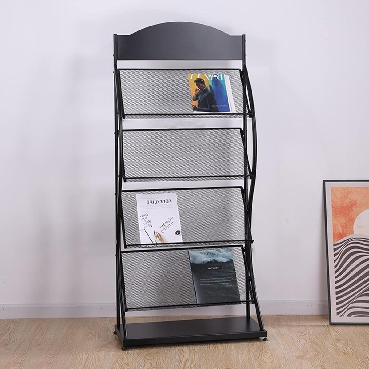Tijdschriftenrek met 4 verstelbare planken voor A4-materiaal - Zwart