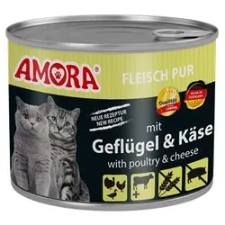 AMORA Cat Fleisch Pur Geflügel & Käse | 6x 200g