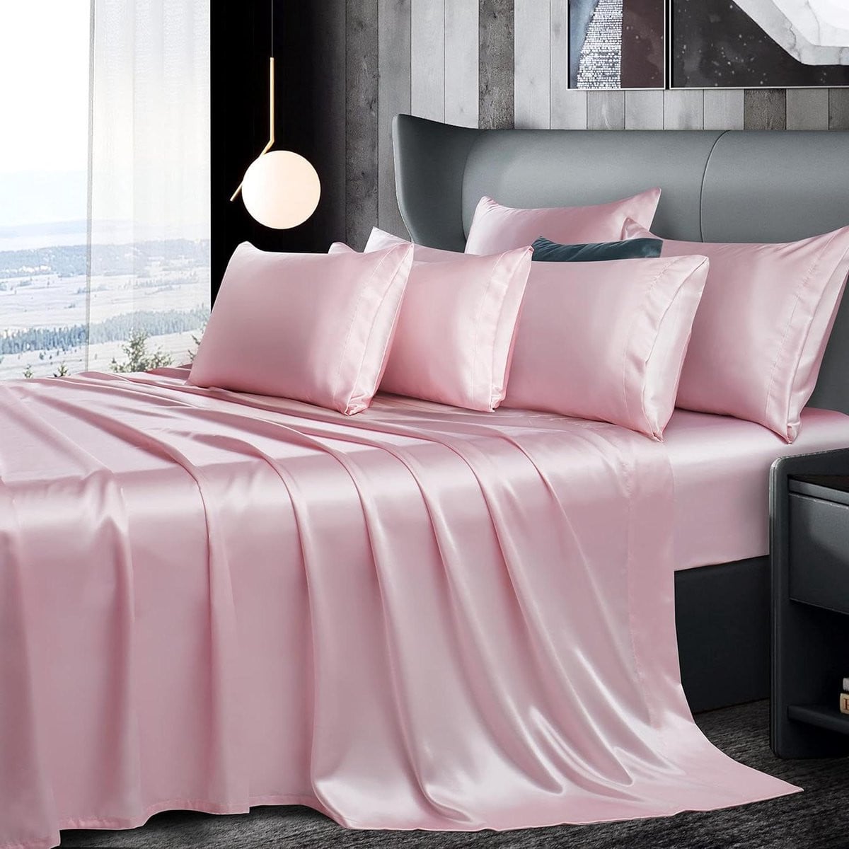 Satijnen Lakenset Queensize Lichtroze