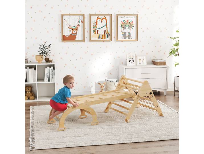 AIYAPLAY Triangle Escalade Enfants 8 en 1 Bois avec Toboggan