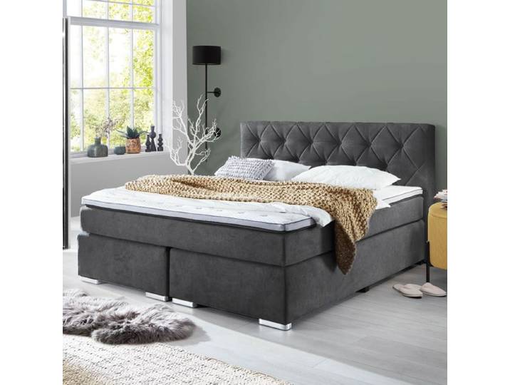 Boxspringbett Bryce Webstoff 180x200cm 180x200 cm Taschenfederkern-Box Härtegrad: H2/H3 Dunkelgrau modern