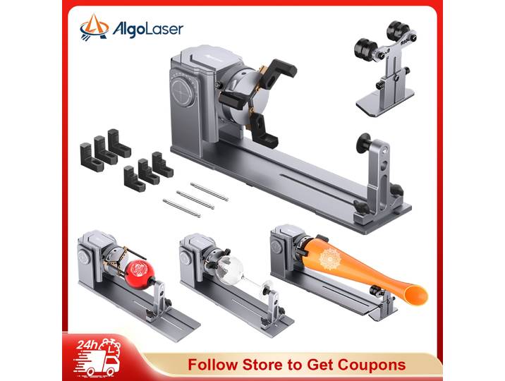 Mandrin rotatif AlgoLaser ARC pour graveur laser, pour objets sphériques et cylindriques irréguliers, 180° ° Rotation de 1 à 80 mm