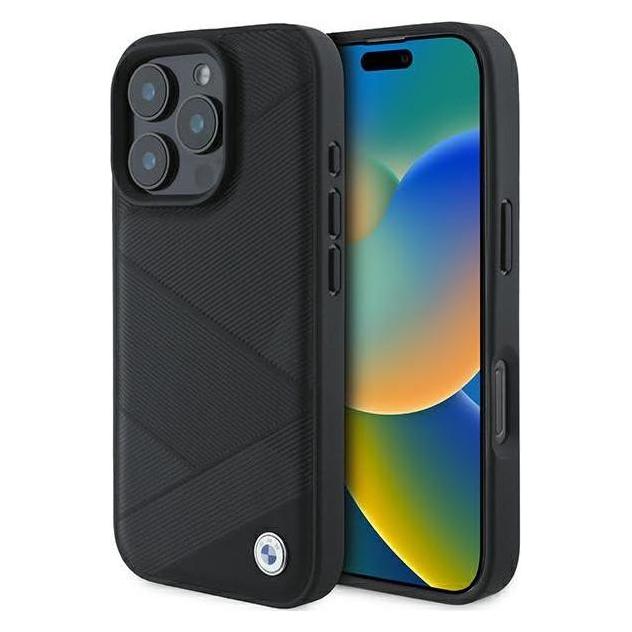 BMW BMHCP16L23RCGPK iPhone 16 Pro 6.3" czarny/black hardcase Sign Leather Crossing Lines Pattern (Apple iPhone 16 Pro) (BMW000847-0)