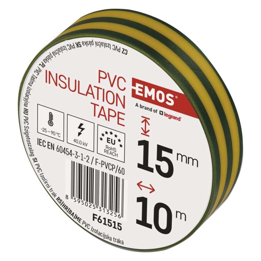 Emos Isolierband PVC 15mm/10m Grün/Gelb, 10 Stk. (15 mm) (43038300)