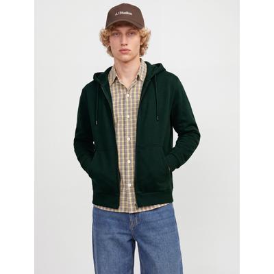 Kapuzensweatjacke JACK & JONES "JJEBRADLEY mit Kapuze, ideal für kalte Jahreszeit", Herren, Gr. XS, grün (scarab), angeraute Sweatware, Obermaterial: 65% Polyester, 35% Baumwolle, unifarben, relaxed fit normal, ohne Ausschnitt, Rippbündchen,...