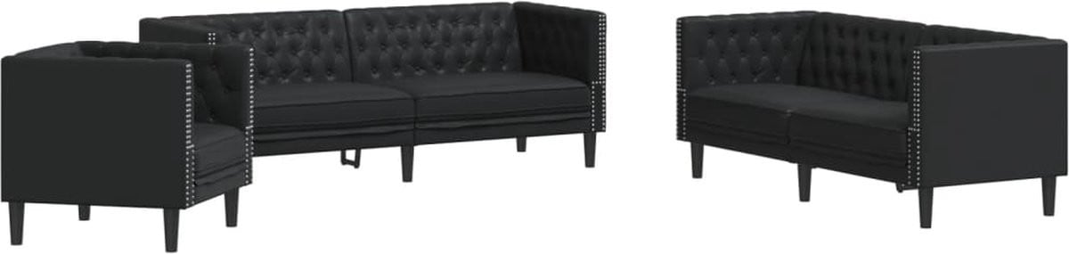 vidaXL 3-delige Chesterfield-stijl Loungeset in zwart kunstleer