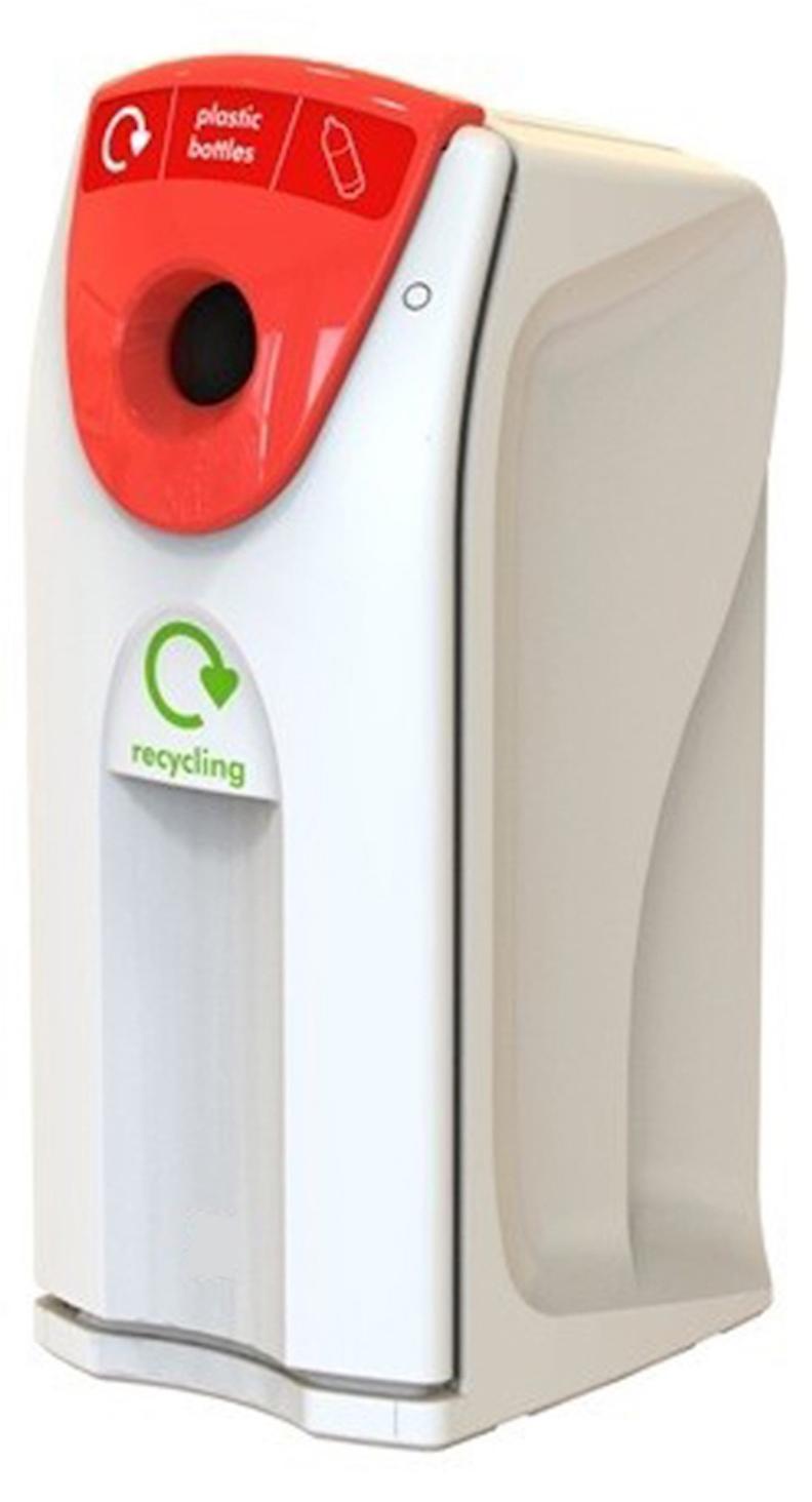 Wertstoffsammler Maxi Envirobin mit Einwurfsöffnung "Flaschen" | 140 Liter, HxBxT 122x55x61,5cm | Polyethylen | Grau, Einwurf Rot