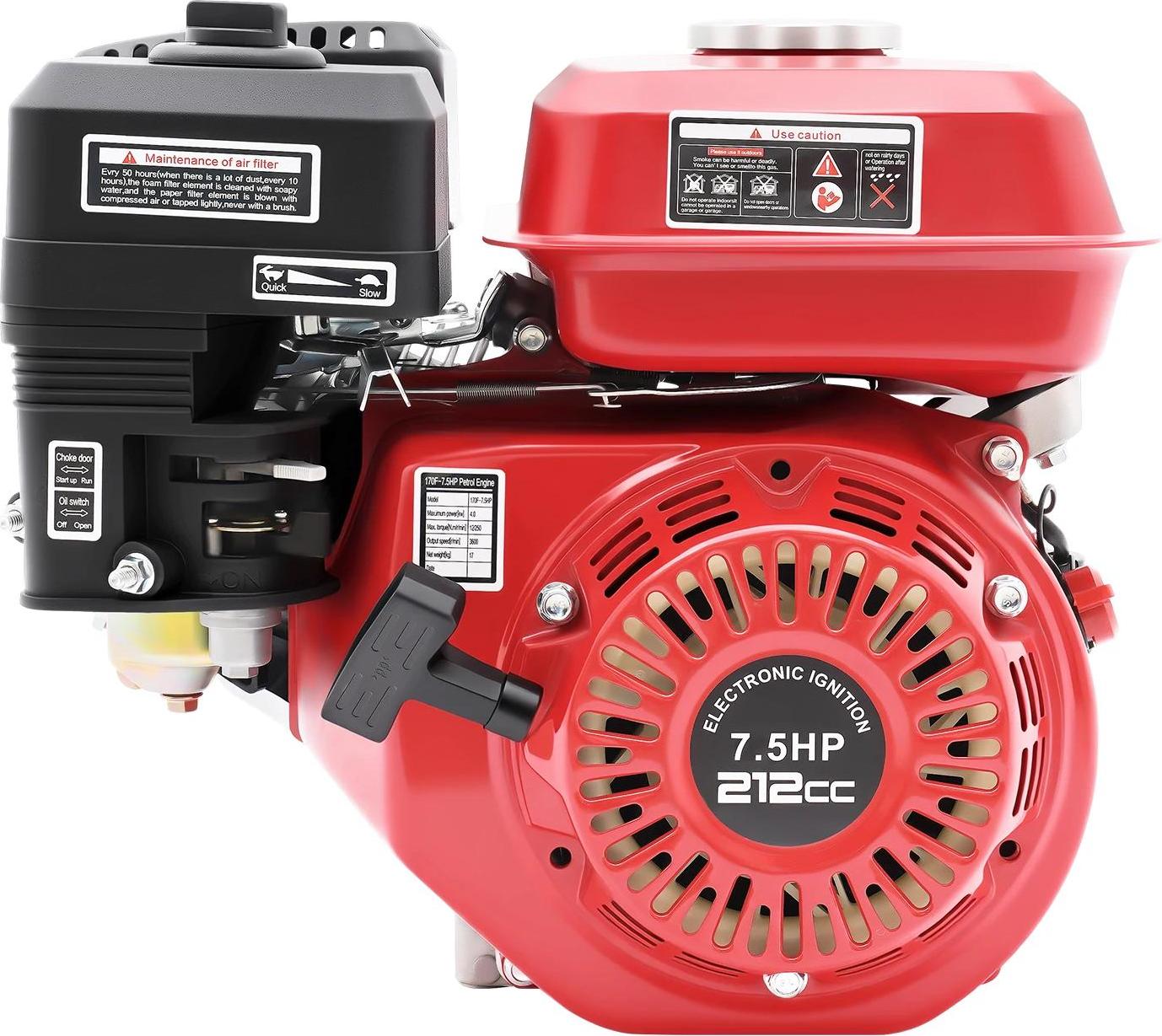 Benzinmotor - 212cc 4-Takt Industriemotor - 7,5 PS 4000 W - Nylon-Nockenwelle - Für Generator und Wasserpumpe - Rot