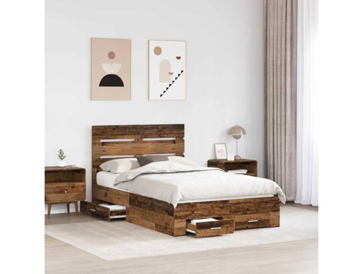 SKTQYQO Bettkasten 120 x 190 cm Altholz Integrierte Schubladen, mehrschichtig, Kopfteil inklusive, Verwendung im Innenbereich