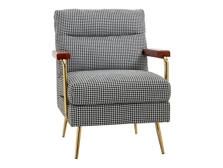 FELIXLEO Loungesessel Retrodesign Sessel Hahnentrittmuster Holzelemente Federkern Schwarz (1-St)