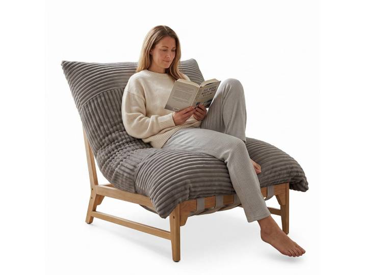 Lvhom Xxl-Sessel Cord mit Holzrahmen, Breites Kissen, Grau, 117x94x114 cm, Wohnzimmer, Sessel, Polstersessel