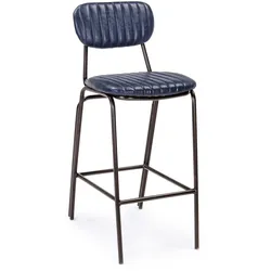 Barhocker Debbie aus Kunstleder, Retro Chic Design mit Nieten, Blau, gepolstert, Metallgestell