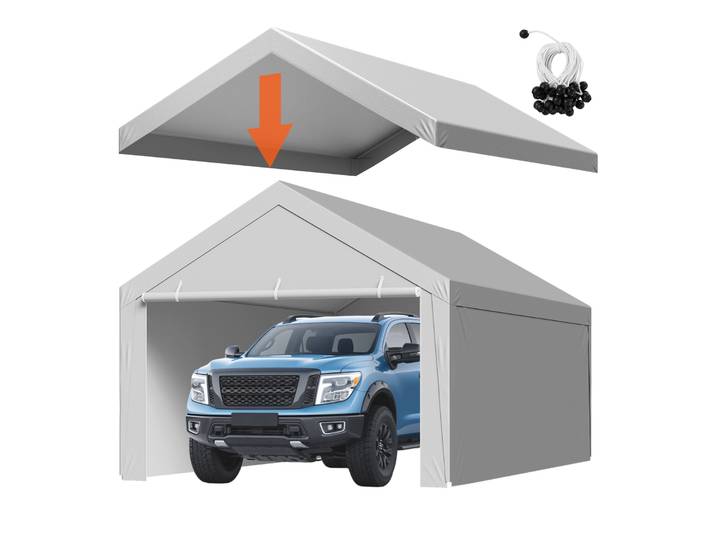 SucceBuy Bâche de remplacement pour abri de voiture, tente de garage portable, bâche supérieure avec parois latérales, abri de voiture résistant aux UV avec bâches de protection