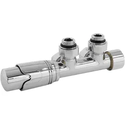 LuxeBath Ventil-Armaturen Set Multiblock Chrom Eckform, mit Thermostatkopf, Anschlussgarnitur für Badheizkörper Mittelanschluss, Rohre aus der Wand