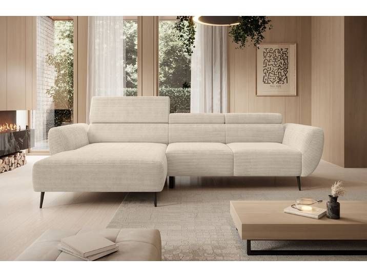WERK2 Ecksofa Alisson 277 x 174 cm modern & bequem, bodenfrei, Multifunktionen, Cord, L-Form, XXL, elektrische Sitztiefenverstellung, Schlaffunktion