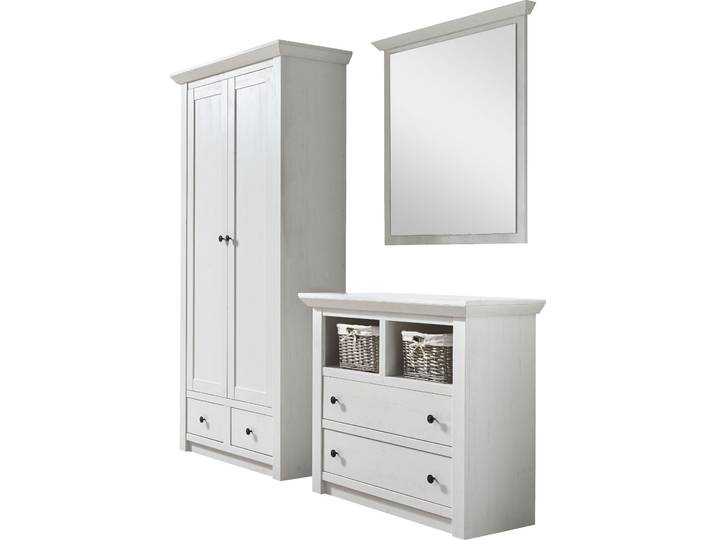 Garderoben-Set HOME AFFAIRE California, Komplettset im Landhausstil, moderne Garderobe , weiss (weiß), B:220cm, Kastenmöbel-Sets, Garderoben-Set, enthält Kommode, Garderobenschrank und Spiegel, 220 cm breit