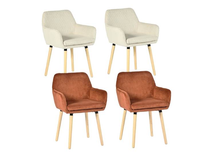 Meubles Cosy Lot de 4 chaises de salle à manger velours côtelé scandinave, ELIA Beige Rouge