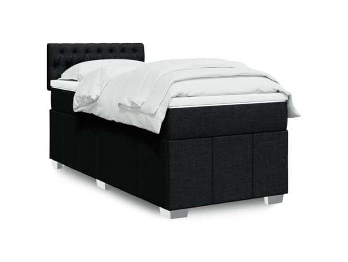 RJPLMFV Lattenrost, 90 x 200 cm, mit Matratze, Schwarz, Polyestergewebe Kopfteil verstellbar, Taschenfedern, abnehmbarer Topper, inklusive Lattenrost
