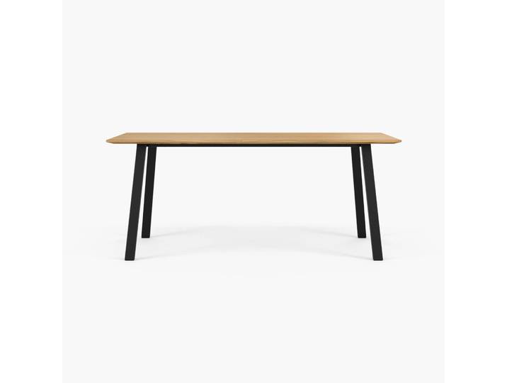 Design Esstisch JOONA - Massivholz Eiche 180x90cm. Eicheplatte mit schweizer Kante + schwarzes Metallgestell. Hochwertiger Esstisch handgemacht in DE