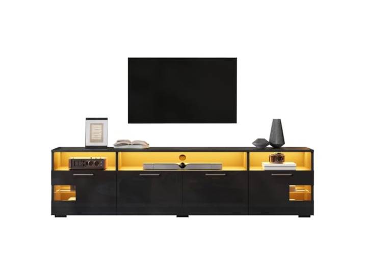 TV-Lowboard 180x35x45cm Schwarz mit RGB-LED, App-Steuerung & Softclose MDF & Spanplatte, 180x35x45cm, max. 60kg, für TVs bis 75 Zoll, Soft-Close-Scharniere, RGB-LED mit App-Steuerung