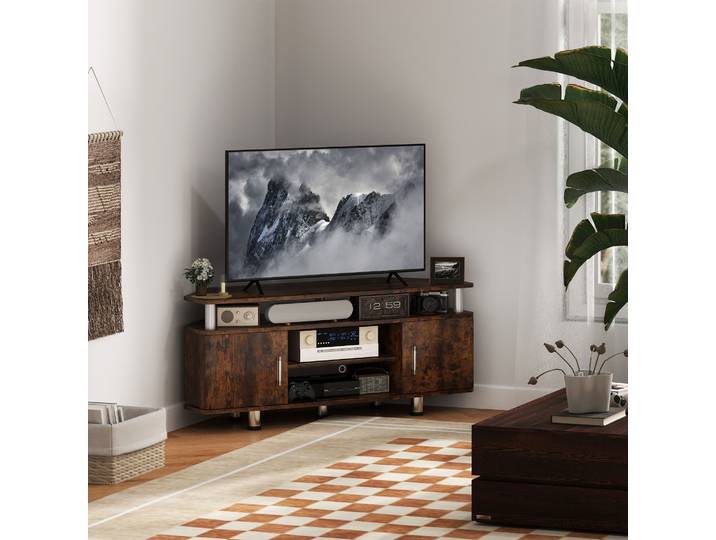 HOMCOM Meuble TV 55 Placards et Compartiment Ouvert Marron