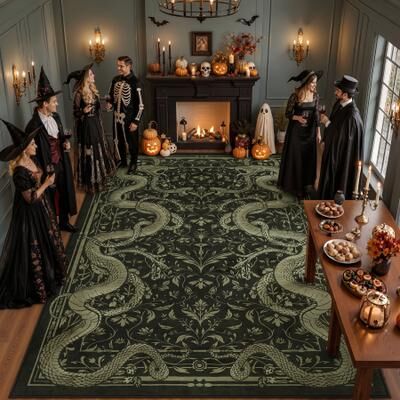 Bluebell Vintage Snake Floral Area Rug, Flannel Non-Slip Indoor Floor Carpet