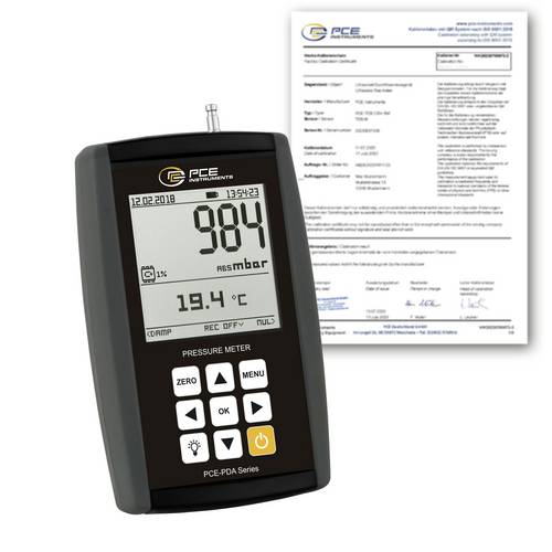 PCE Instruments PCE-PDA A100L-ICA Druck-Messgerät kalibriert (ISO) Druck, Temperatur 0 - 50°C mit Datenloggerfunktion, mit