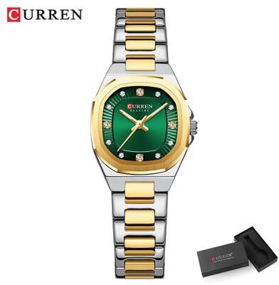 Fabled Fashion Studio Curren Gold Women Watch Diamond Accents Stainless Steel gold Green Box