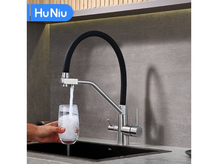 HuNiu filtre eau cuisine robinet évier robinets tirer vers le bas flux pulvérisateur robinets en acier inoxydable rotatif cuisine mélangeur robinet d'eau
