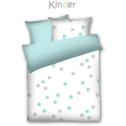 Dyckhoff Weichfrottier Kinder Bettwäsche 'Pfötchen' 100 x 135 cm Blau