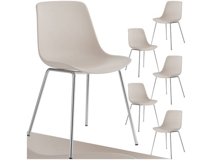 Kunststoffstühle Mave, ergonomisch, 120 kg - taupe/chrom, 6er Set