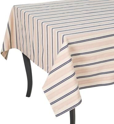 "French Home 71"" x 119"" Cream, Blue, and Pink Striped Tablecloth - 71"" x 119"""