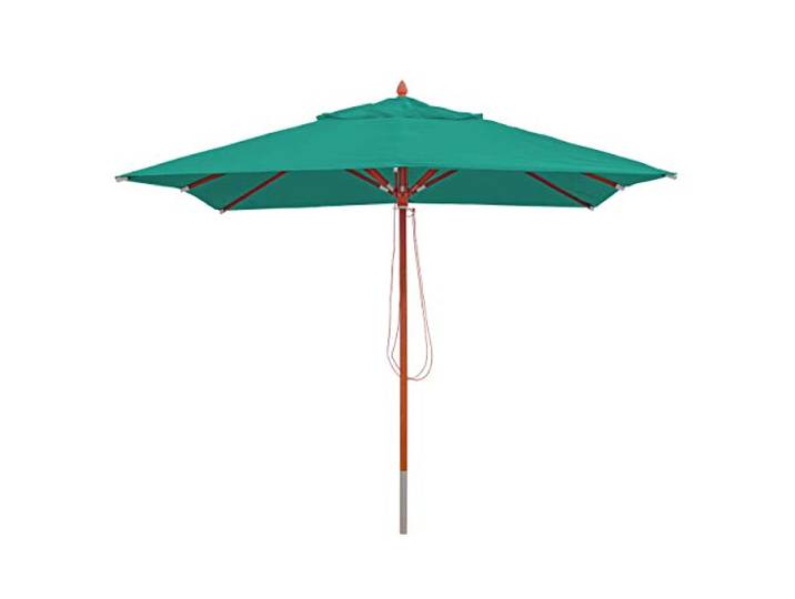 Mendler Gastronomie Holz-Sonnenschirm HWC-C57 eckig 3x3m - blau-grün