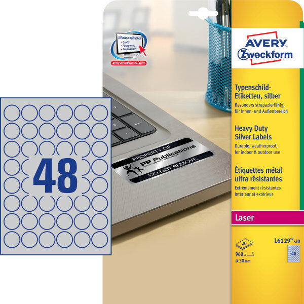 Avery L6129 Etiketter   Ø30 Mm   960 Stk.