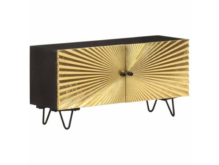 GKMBCVDFR TV-Schrank 90x30x45 cm Mango Massivholz mit Messing-Front Mango Massivholz, Messing-Front, industrieller Stil, Stauraum für Multimedia, Unikat dank Naturmaserung
