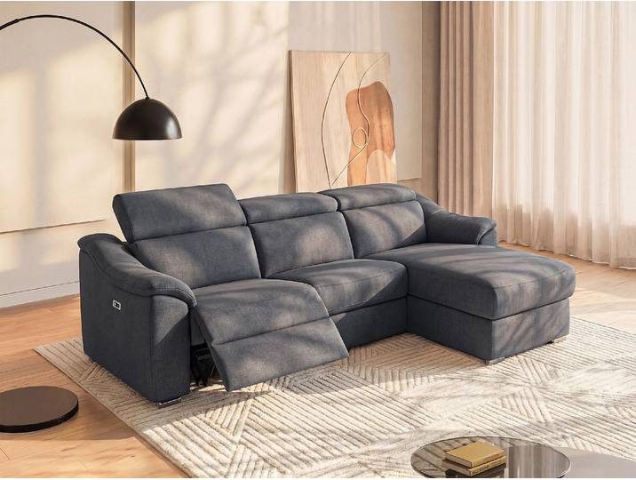 Ecksofa mit elektrischer Relaxfunktion - Stoff - Anthrazit - Ecke rechts - PEDRERA
