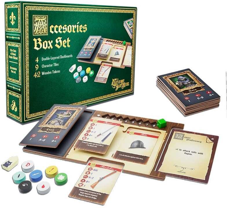The Cats of Mont Saint Michel Catnip Accessory Pack by Raybox Games - Double-layer Player Dashboards and Wooden Markers
