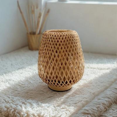 Uplifted Finds Handmade Bamboo Woven LED Table Lamp Warm Ambient Night Light For Bedroom Study Decor brown