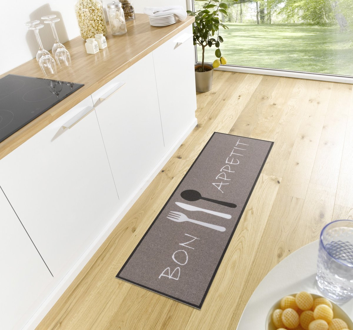 Flycarpets Loper Bon Appetit Grijs Abstract Polyester B/D: 50 x 150 cm
