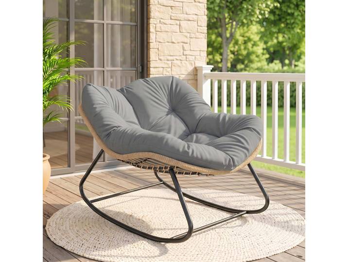 Outsunny Fauteuil à Bascule Jardin Gris Résistant 120kg