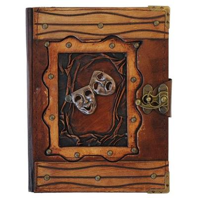 Corvus A170334 - Notizbuch mit Ledereinband und Metallverschluss, Motiv Theater, Blankopapier, Maße: ca.14x19cm