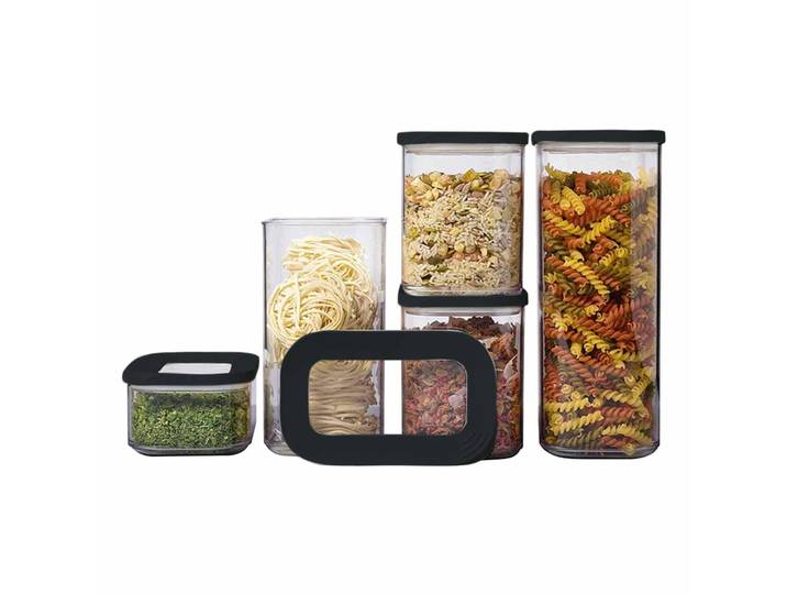 Vorratsdose MEPAL Vorratsdosen Modula 5er Set , schwarz, B:2cm H:2cm L:2cm, Kunststoff, Lebensmittelaufbewahrungsbehälter, Vorratsdose