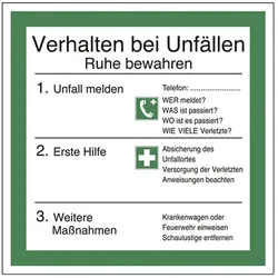 LimarLite Sicherheitsaushang »Verhalten bei Unfällen« 20 x 20 cm Folie (0,4 mm), 20x20 cm