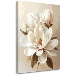 LEINWANDBILDER, Weiße Magnolien in einer eleganten beigen Komposition